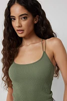 Ardene Bungee Strap Seamless Tank in Khaki | Size | Nylon/Elastane | Eco-Conscious