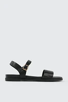 Ardene Ankle Strap Flat Sandals in Black | Size | Faux Leather | Eco-Conscious