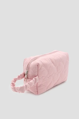 Ardene Topstitched Heart Makeup Bag in Light Pink