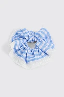 Ardene Lace Trim Gingham Scrunchie in Light Blue