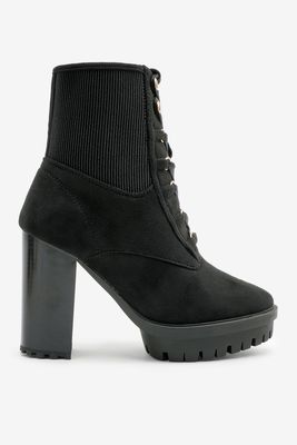 Ardene Ankle Gore Lace Up Booties in Black | Size | Faux Suede/Rubber