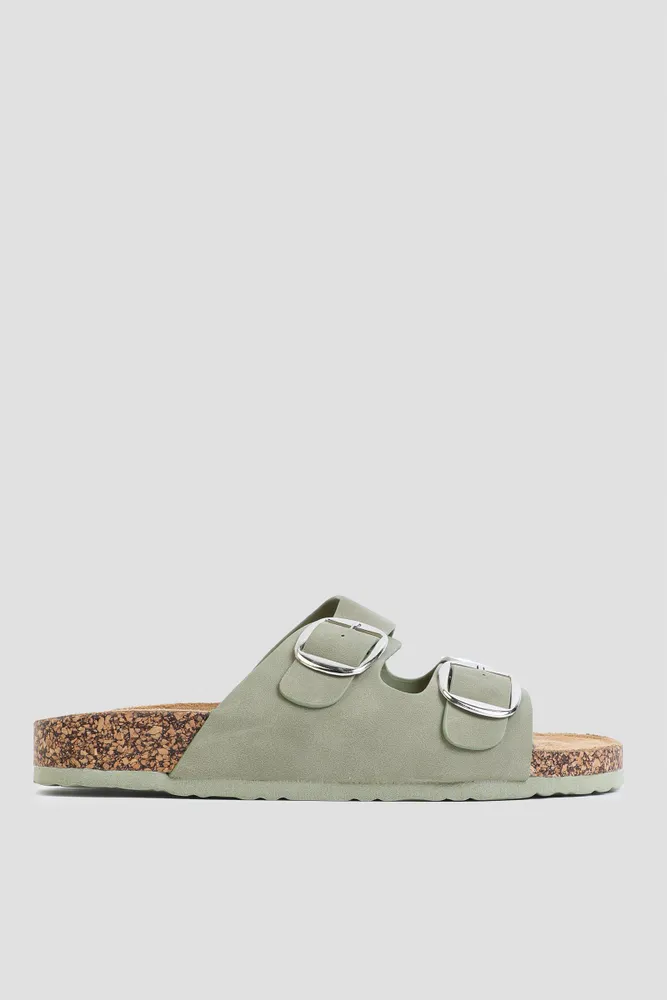 Ardene Two-Buckle Sandals in Light Green | Size | Faux Leather/Faux Suede