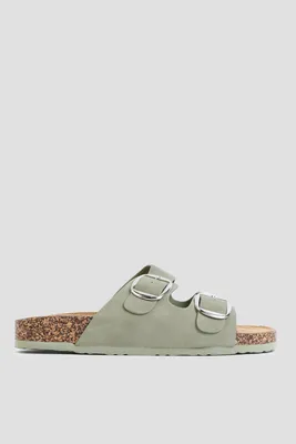 Ardene Two-Buckle Sandals in Light Green | Size | Faux Leather/Faux Suede