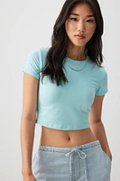 Ardene Basic Ultra Crop Crew Neck T-Shirt in Light | Size | Cotton/Elastane | Eco-Conscious