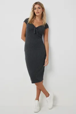 Ardene Ribbed Tie Front Midi Dress in | Size | Polyester/Rayon/Spandex