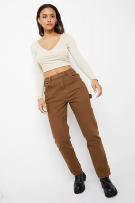 Ardene High Rise Carpenter Jeans in Brown | Size | Spandex/Cotton