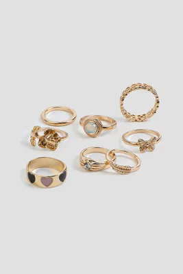 Ardene 8-Pack Gemstone Stone Rings in Gold | Size Small