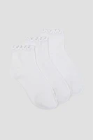 Ardene 3-Pack Lettuce Edge Demi Crew Socks in White | Polyester/Spandex