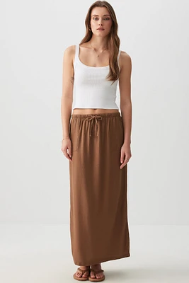 Ardene Linen Blend Maxi Skirt in Brown | Size | Viscose