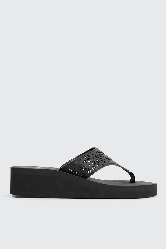 Ardene Floral Cutout Wedge Flip-Flops Sandals in | Size | Eco-Conscious