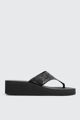 Ardene Floral Cutout Wedge Flip-Flops Sandals in | Size | Eco-Conscious