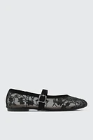 Ardene Floral Mesh Mary Jane in Black | Size