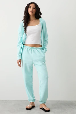 Ardene Washed Effect Sweatpants in Light Blue | Size | Polyester/Cotton | Fleece-Lined