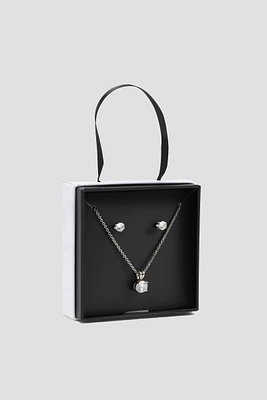 Ardene Solitaire Necklace & Earring Set in Silver | Stainless Steel