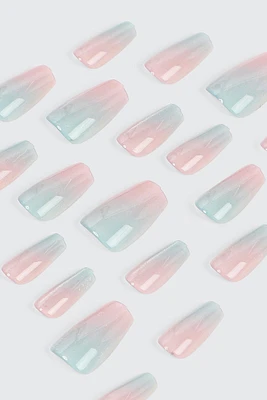 Ardene 20-Pack Ombre Coffin Fake Nails in Light Blue