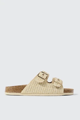 Ardene Two-Strap Raffia Sandals in Beige | Size | Faux Suede