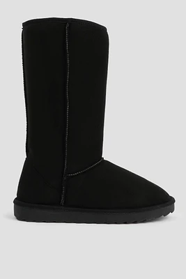 Ardene Tall Faux Sheepskin Boots in Black | Size | Faux Suede | Eco-Conscious | Microfiber