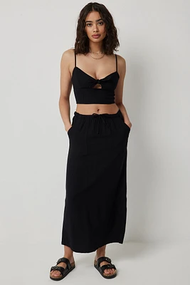 Ardene Linen Blend Maxi Skirt in Black | Size | Rayon