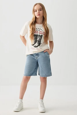 Ardene Kids Carpenter Denim Bermuda Shorts in Light Blue | Size | Polyester/Rayon/Cotton