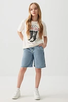 Ardene Kids Carpenter Denim Bermuda Shorts in Light Blue | Size | Polyester/Rayon/Cotton