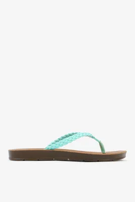 Ardene Braided V-Strap Sandals in Light Green | Size | Faux Leather/Rubber