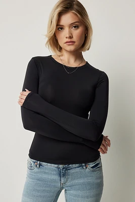 Ardene Fine Jersey Fitted Long Sleeve T-Shirt in | Size | Elastane/Polyamide