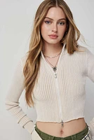 Ardene Two Way Zip Mock Neck Sweater in Beige | Size | Polyester