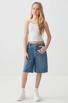 Ardene Kids Elastic Waist Jorts in Medium Blue | Size | Polyester/Cotton