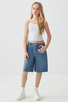 Ardene Kids Elastic Waist Jorts in Medium Blue | Size | Polyester/Cotton