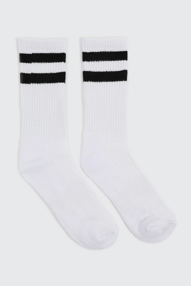 Ardene 2-Pack Terry Lined Cotton Crew Socks in White | Polyester/Spandex/Cotton