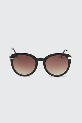 Ardene Round Sunglasses with Metal Temples in Black