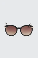 Ardene Round Sunglasses with Metal Temples in Black