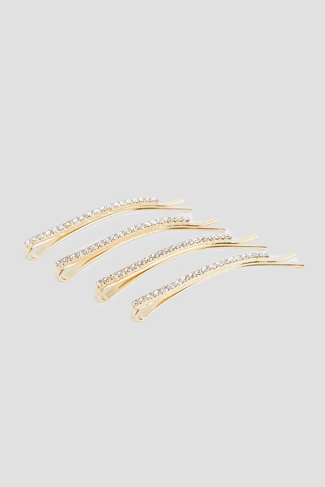 Ardene 4-Pack Embellished Bobby Pins in Gold