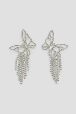 Ardene Rhinestone Butterfly Strand Earrings in Silver | Stainless Steel