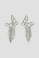 Ardene Rhinestone Butterfly Strand Earrings in Silver | Stainless Steel