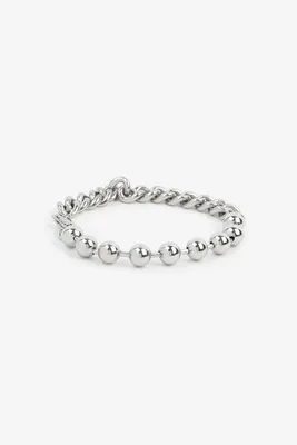 Ardene Man Curb Chain & Bead Bracelet in Silver | Stainless Steel
