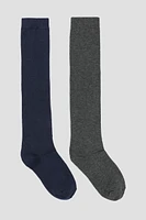 Ardene 2-Pack Knee High Socks in Dark Blue | Polyester/Spandex