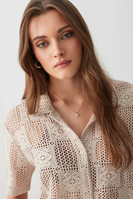 Ardene Crochet Shirt in Beige | Size | Polyester/Cotton