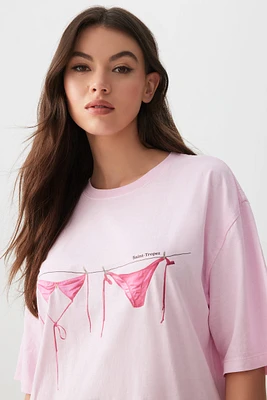 Ardene Oversized Graphic T-Shirt in Light Pink | Size | 100% Cotton