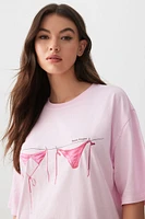 Ardene Oversized Graphic T-Shirt in Light Pink | Size | 100% Cotton