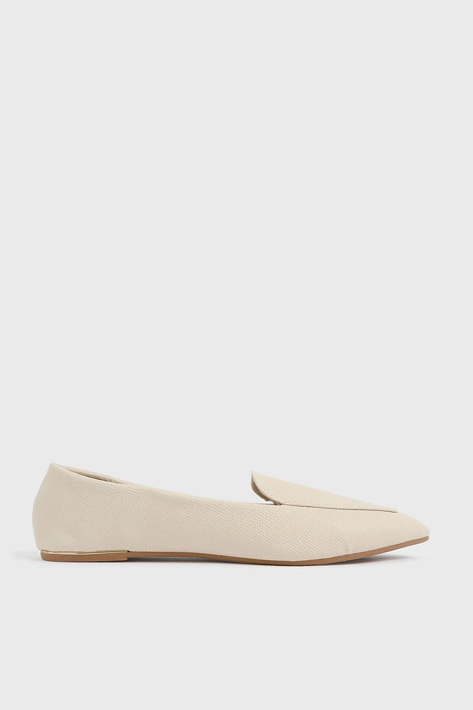 Ardene Ballet Flats with Metal Trim in Beige | Size | Faux Leather | Eco-Conscious