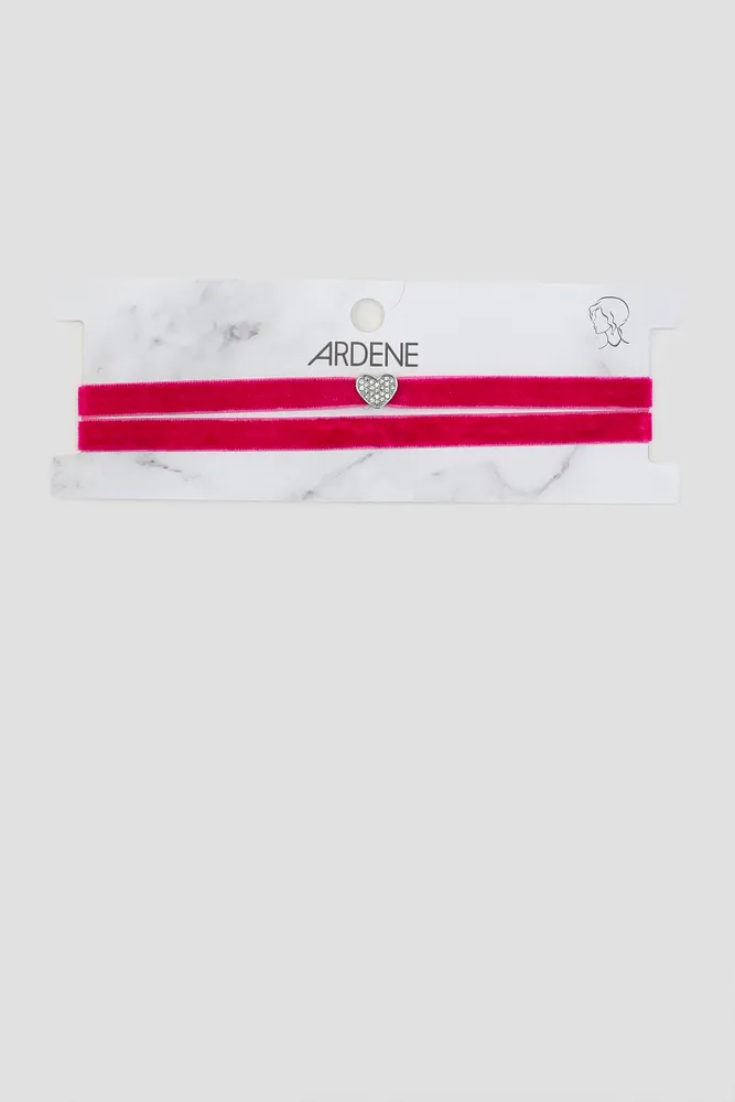 Ardene Red Velvet Choker with Heart Charm in Pink