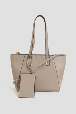 Ardene Faux leather Tote Bag with Pouch in Beige | Faux Leather/Polyester