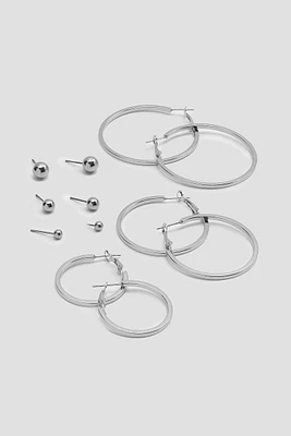 Ardene 6-Pack Hoop and Stud Earrings in Silver | Stainless Steel
