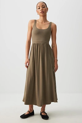 Ardene Super Soft Midi Dress with Slit in Khaki | Size | Polyester/Elastane | Eco-Conscious