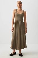 Ardene Super Soft Midi Dress with Slit in Khaki | Size | Polyester/Elastane | Eco-Conscious