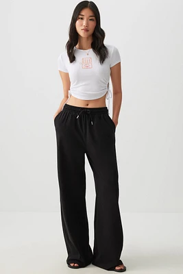 Ardene Organic Cotton Wide Leg Pants in Black | Size | Cotton/Elastane | Eco-Conscious