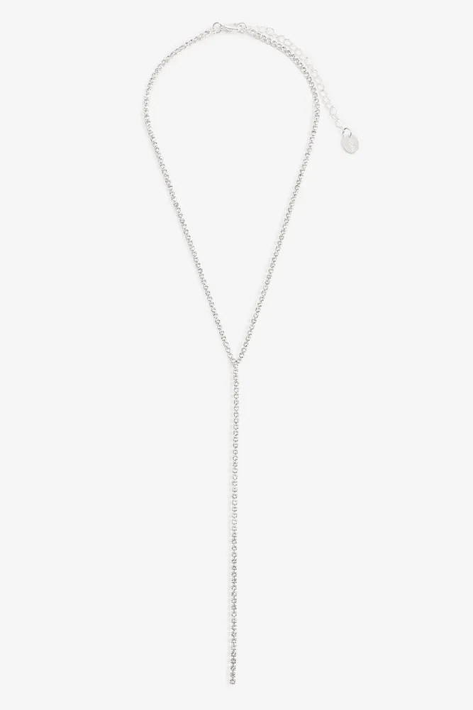Ardene Rhinestone Y Shape Necklace in Silver