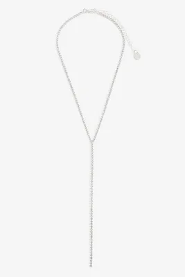 Ardene Rhinestone Y Shape Necklace in Silver