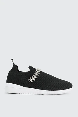 Ardene Slip On Sneakers with Rhinestone Embellishment in Black | Size | Eco-Conscious